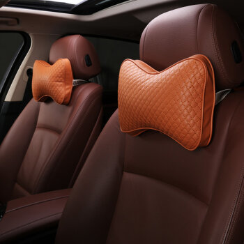 爵寧 汽車頭枕護頸枕 真皮車用靠枕車用頸枕靠枕骨頭枕 四季座椅頭枕 車枕用品汽車用品 好運棕 日產(chǎn)瑪馳驪威騏達軒逸